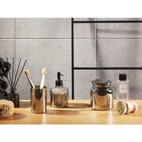 3-Piece Bathroom Accessories Set Glass Glamour Style Grey Managua