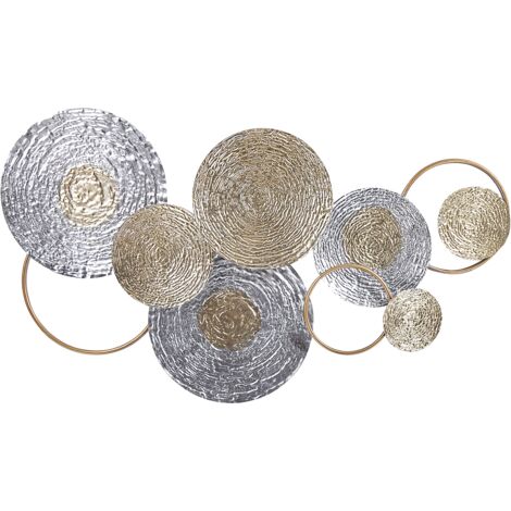 Modern Decorative Wall Art Deco Accent Piece Circles Gold and Silver Vanadium