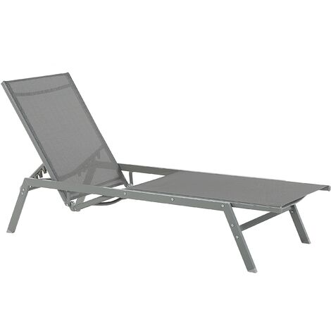 Sun Lounger Steel Frame Adjustable Backrest Textile Seat Grey Vernazza