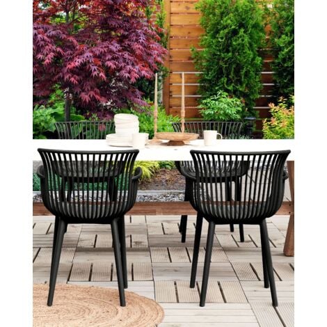 Set of 4 Plastic Dining Chairs Indoor Outdoor with Armrests Black Pesaro