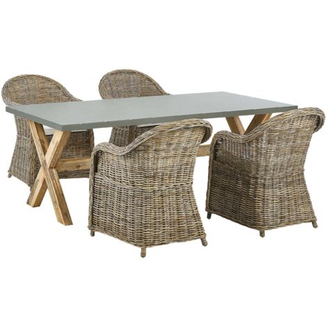 Garden Dining Set 4 Seater SUSUA/OLBIA with Cushions Concrete Light Brown (1/5)