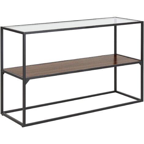 Modern Console Table Glass Tabletop Metal Frame Storage Shelf Dark Wood 122 x 40 cm Taos