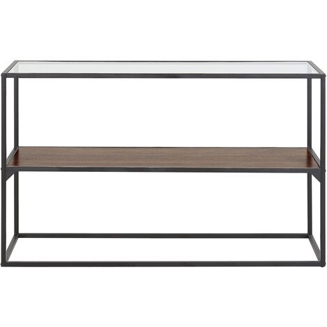 Modern Console Table Glass Tabletop Metal Frame Storage Shelf Dark Wood 122 x 40 cm Taos