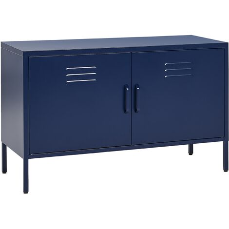 Modern Industrial Metal Steel Office Sideboard 2 Doors Shelves Navy ...