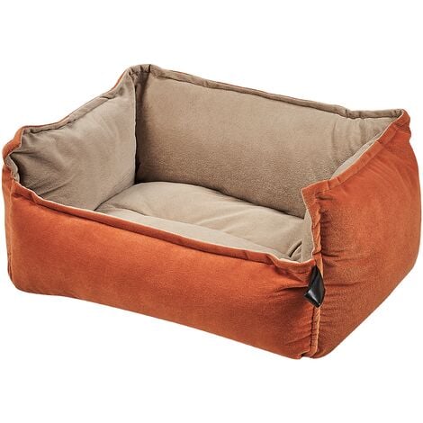 Reversible Pet Bed Orange Beige Velvet Dog Cat Soft Cushion Raised