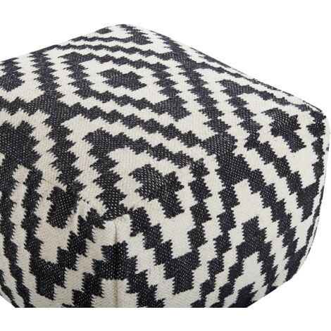 Modern Knitted Square Pouffe Ottoman Wool 56 x 56 cm Black and White Knidos