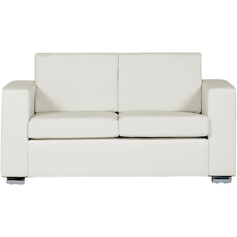 Modern Retro Leather Living Room Home Office Loveseat White Chrome Legs Helsinki