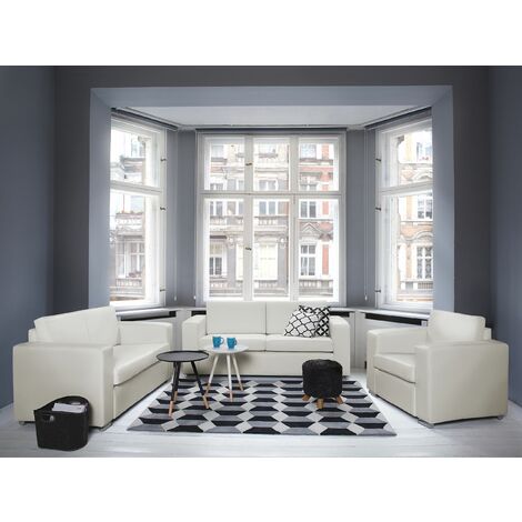Modern Retro Leather Living Room Home Office Loveseat White Chrome Legs Helsinki