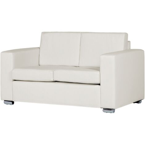 Modern Retro Leather Living Room Home Office Loveseat White Chrome Legs Helsinki