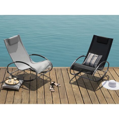 Modern Outdoor Rocking Sun Lounger Black Fabric Campo