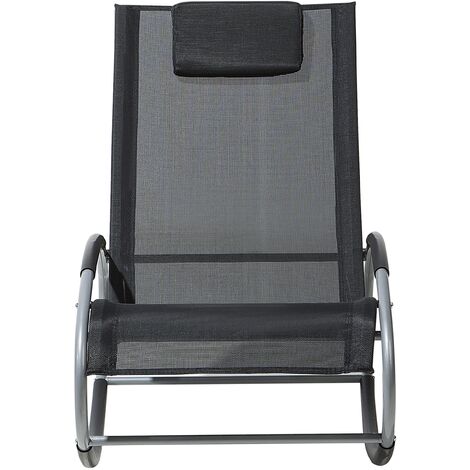 Modern Outdoor Rocking Sun Lounger Black Fabric Campo