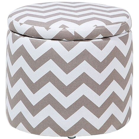 Fabric Round Storage Footstool Lift Top Striped Grey and White Tunica - Grey