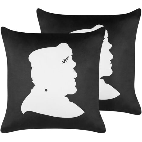 Set of 2 Decorative Cushions FRANKLINIA Velvet 45 x 45 cm Black Abstract Pattern (1/5)