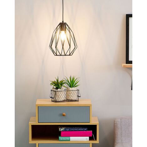 Modern Industrial Ceiling Light Pendant Lamp Open Cage Black Metal Shade Magra