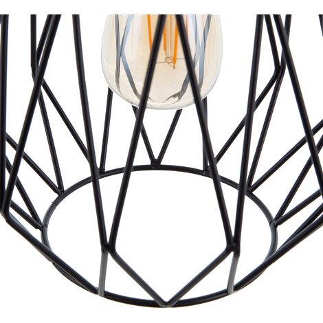 Modern Industrial Ceiling Light Pendant Lamp Open Cage Black Metal Shade Magra