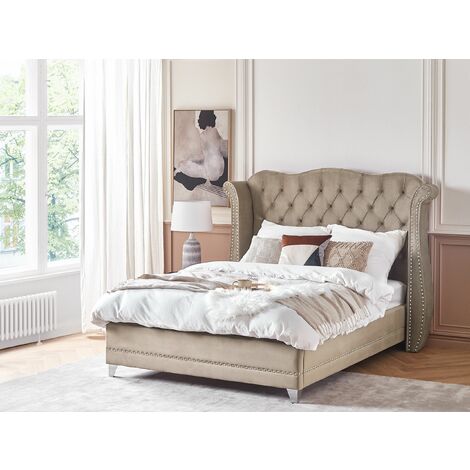 Taupe velvet on sale bed frame