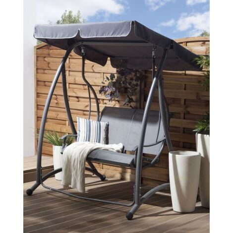 Modern Outdoor Garden Swing Grey Synthetic Steel Frame Canopy Mesh Tesero