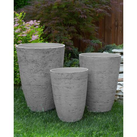 Flower Planter Tall Stone Garden Plant Pot Indoor Outdoor Grey 51x71 cm Camia