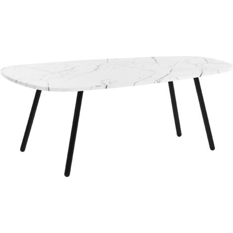 Modern Coffee Table Metal Legs Marble Effect White with Black 110 x 60 cm Biddle