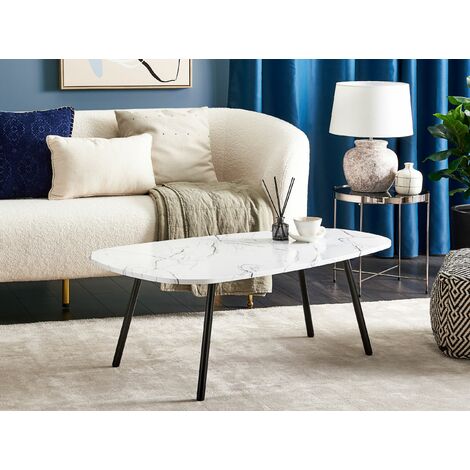 Modern Coffee Table Metal Legs Marble Effect White with Black 110 x 60 cm Biddle