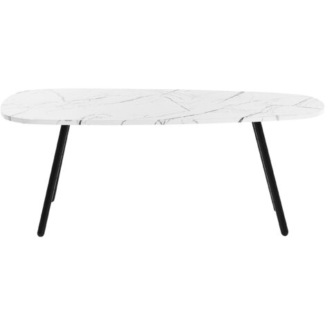 Modern Coffee Table Metal Legs Marble Effect White with Black 110 x 60 cm Biddle