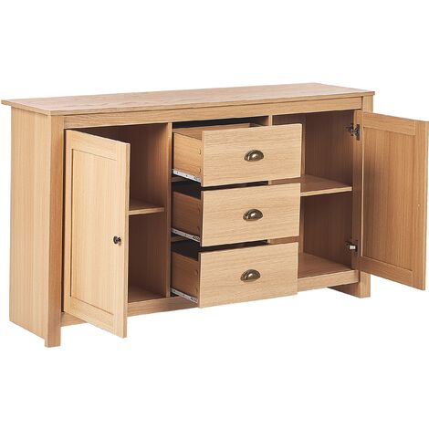 2 Door Sideboard 3 Drawer Chest Trasitional Style Storage Light Wood Lansin