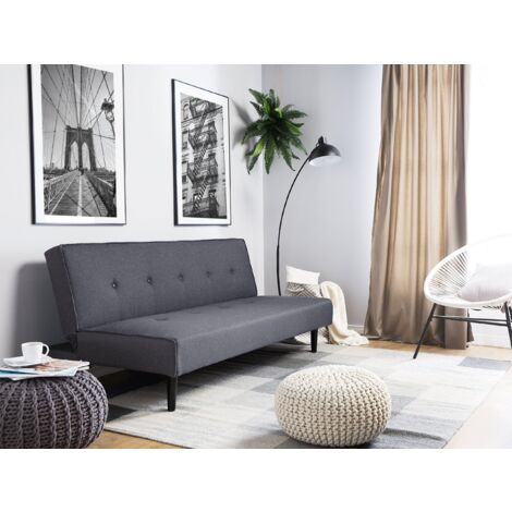 Modern Fabric Sofa 3 Seater Armless Couch Bed Buttoned Grey Visby