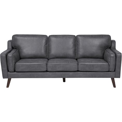 Modern 3 Seater Sofa Upholstered Faux Leather Solid Wood Legs Grey Lokka Modern 3 Seater Sofa Upholstered Faux, Best Faux Leather Sofa Uk