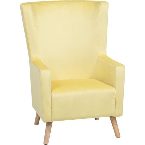 Upholstered Wingback Chair Fabric High Back Yellow Oneida