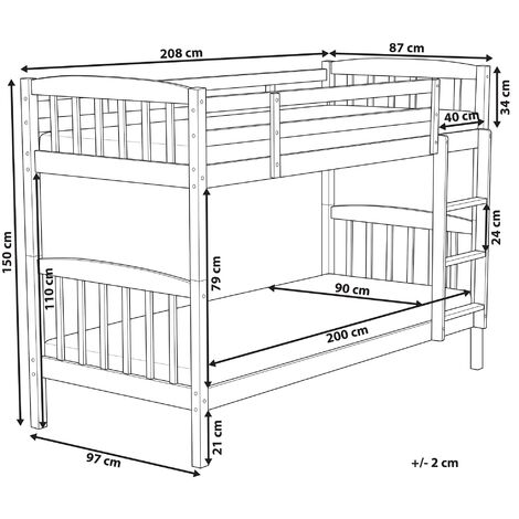 Bunk Bed 3' EU Single Children Kids Bedroom High Sleeper White Pine Wood Revin
