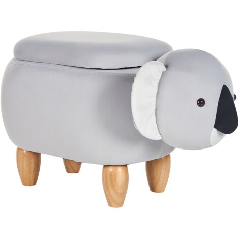 Modern Velvet Stool Grey Upholstery Storage Children Solid Wood Animal Coala