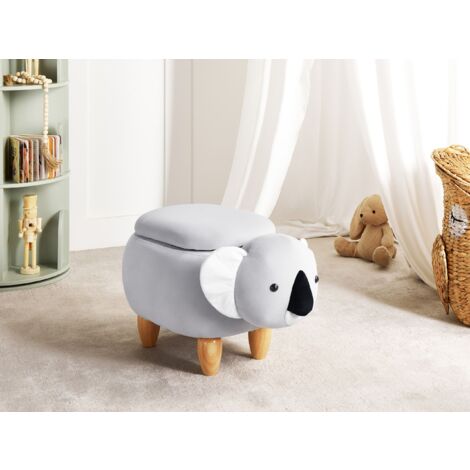 Modern Velvet Stool Grey Upholstery Storage Children Solid Wood Animal Coala