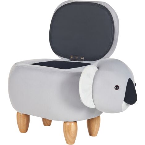 Modern Velvet Stool Grey Upholstery Storage Children Solid Wood Animal Coala