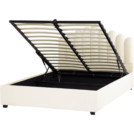 Velvet EU King Size Storage Bed 5ft3 Sea Shell Headboard Off White Vincennes