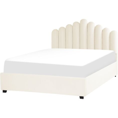 Velvet EU King Size Storage Bed 5ft3 Sea Shell Headboard Off White Vincennes