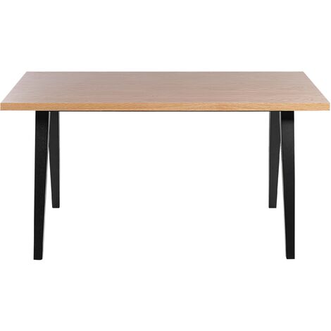 Modern Dining Table Oak Veneer Top 150 x 90 cm Black Legs Minimalist Style Lenister