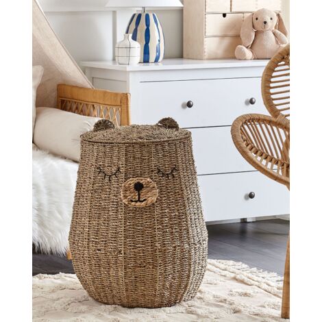 Seagrass Wicker Bear Basket Hamper Natural Woven Accessory Fulan