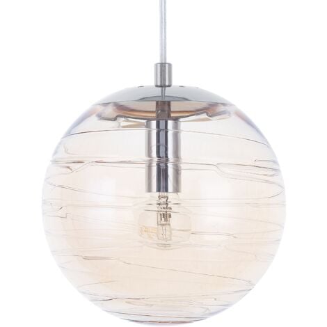 Ceiling Pendant Lamp Light Glass Globe Sphere Tinted Gold Amber Mirna