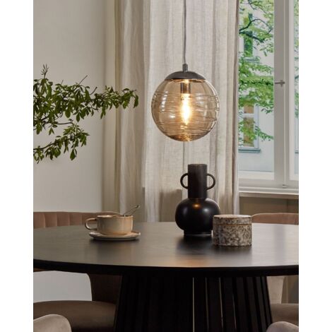 Ceiling Pendant Lamp Light Glass Globe Sphere Tinted Gold Amber Mirna