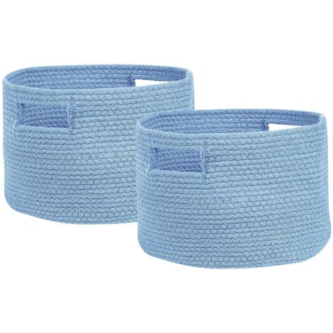 Set of 2 Braided Cotton Storage Laundry Bin Basket Blue Chiniot