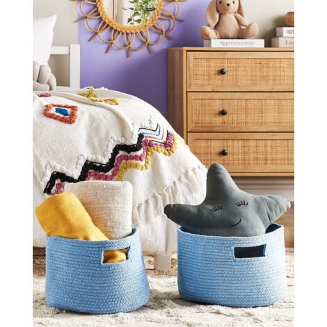 Set of 2 Braided Cotton Storage Laundry Bin Basket Blue Chiniot