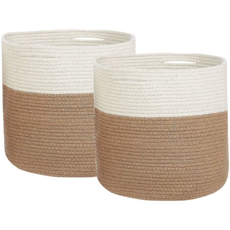 Set of 2 Braided Cotton Storage Laundry Basket White and Beige Ardesen