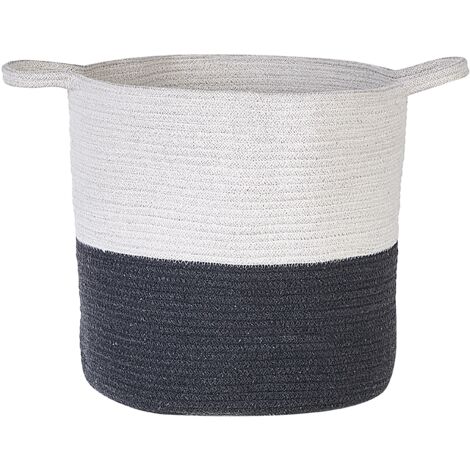 Set of 2 Woven Cotton Storage Laundry Basket Bin White and Black Pazha