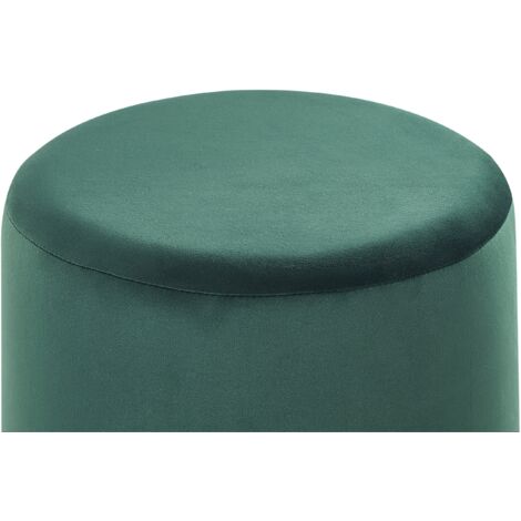 Modern Velvet Accent Pouffe Dark Green Fabric Round Gold Base Footstool Sophia
