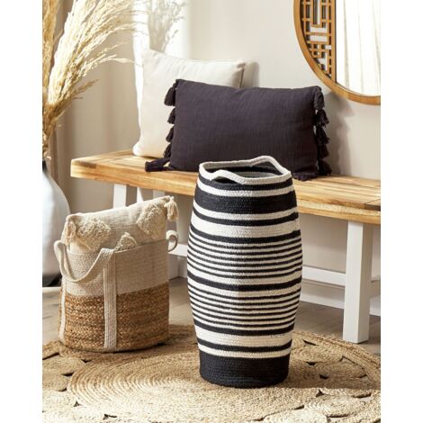 Woven Braided Cotton Storage Laundry Basket Bin Set White and Black Arrah
