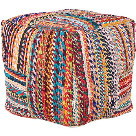 Boho Square Pouffe Ottoman Recycled Cotton 40 x 40 x 40 cm Multicolour Mekhtar