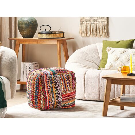 Boho Square Pouffe Ottoman Recycled Cotton 40 x 40 x 40 cm Multicolour Mekhtar