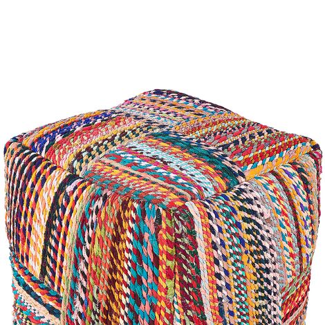 Boho Square Pouffe Ottoman Recycled Cotton 40 x 40 x 40 cm Multicolour Mekhtar