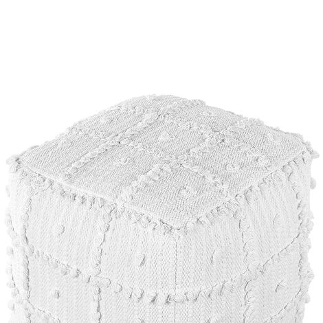 Modern Boho Square Pouffe Ottoman Cotton 40 x 40 x 40 cm White Harnai
