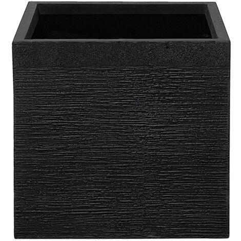 Garden Outdoor Plant Pot Planter Geometric Square Stone 40x40x38 cm Black Paros